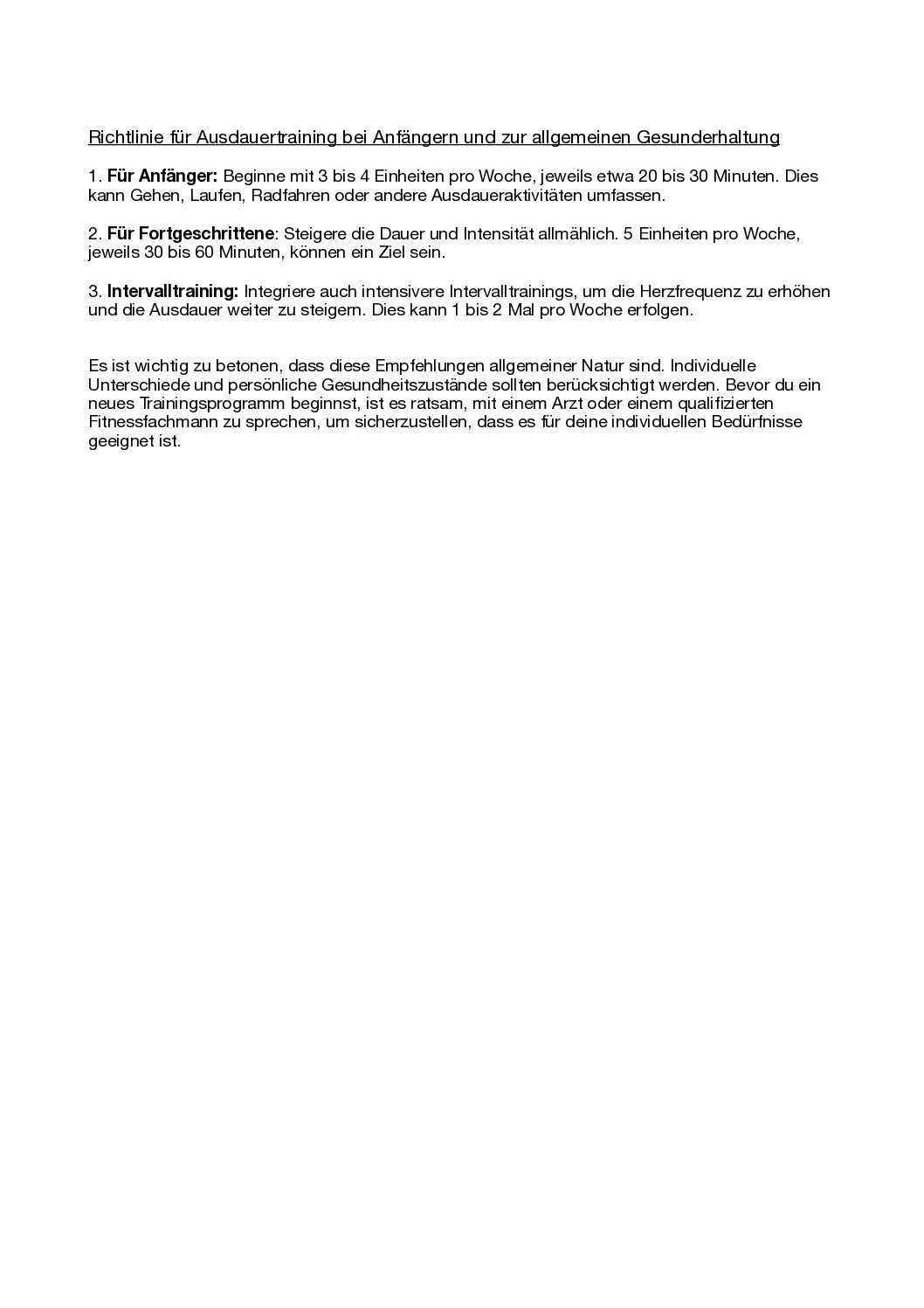 Richtlinien für Anfänger (Ausdauersport)